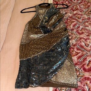 ASOS DESIGN patchwork embellished mini dress with wrap skirt